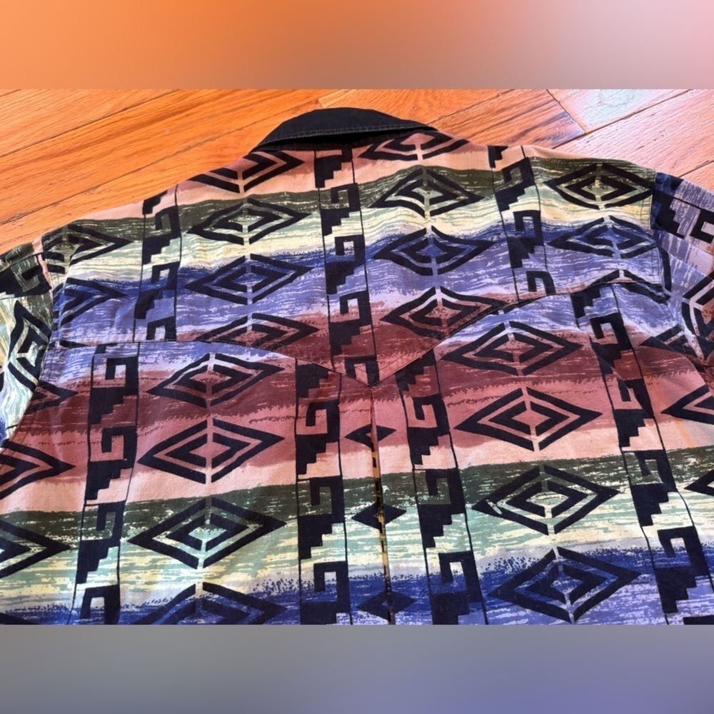 Rodeo Active Shirt Men’s Size L Aztec Retro Rodeo Ranch Western Vintage Cotton - Picture 8 of 12